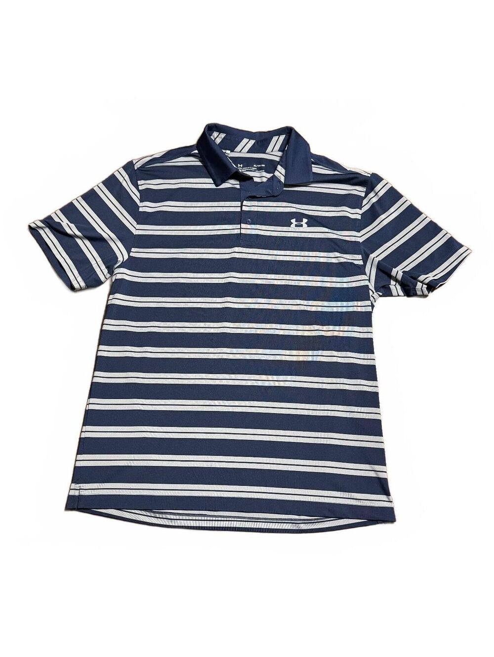 Under Armour Mens HeatGear Striped Golf Polo XL Navy Gray Loose Performance